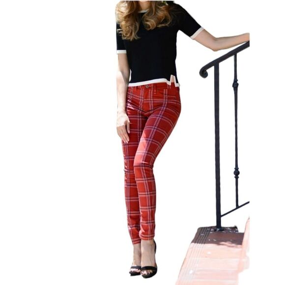 Angry Rabbit Denim - ANGRY RABBIT red glen check plaid stretch punk skinny jeans 31